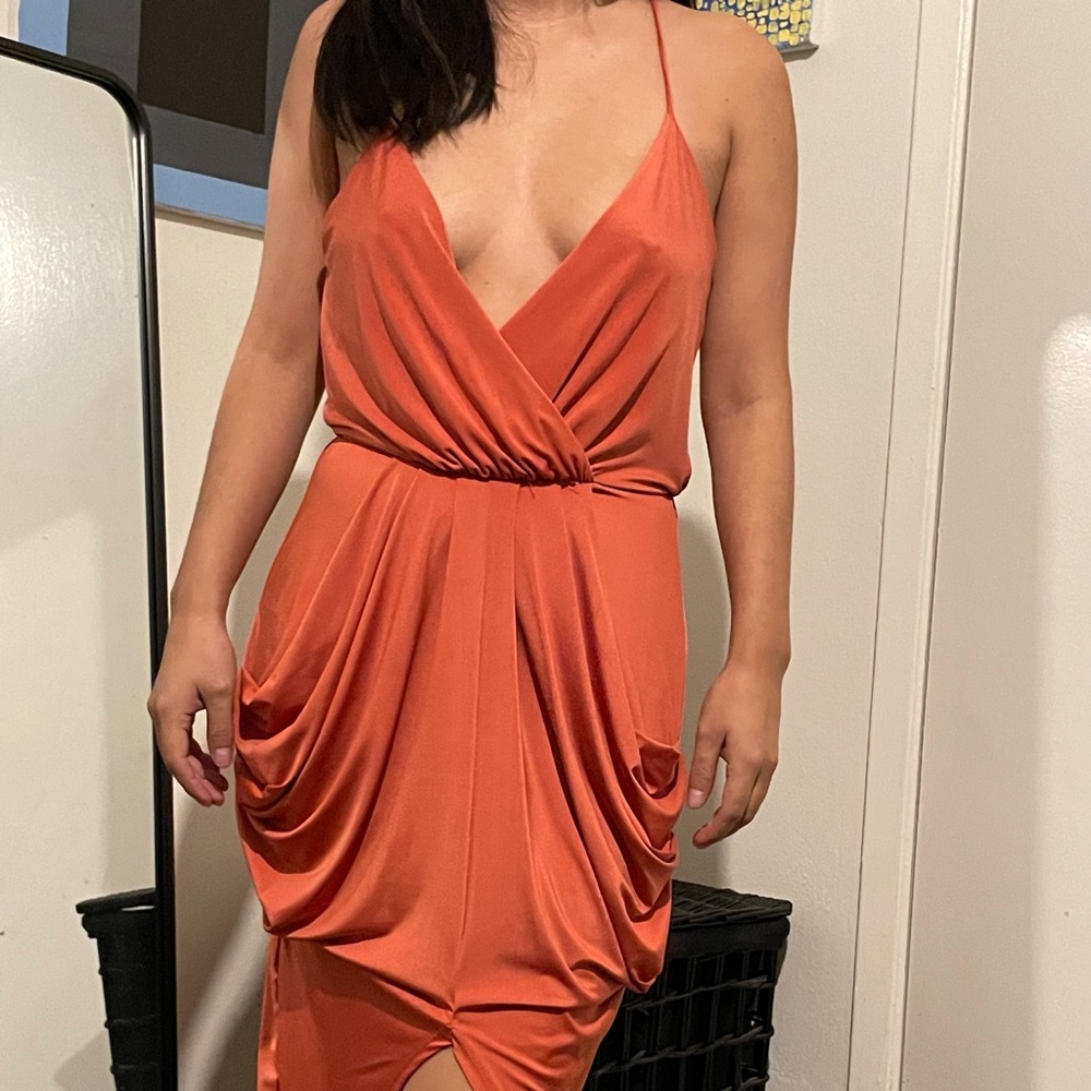 Burnt orange midi dress